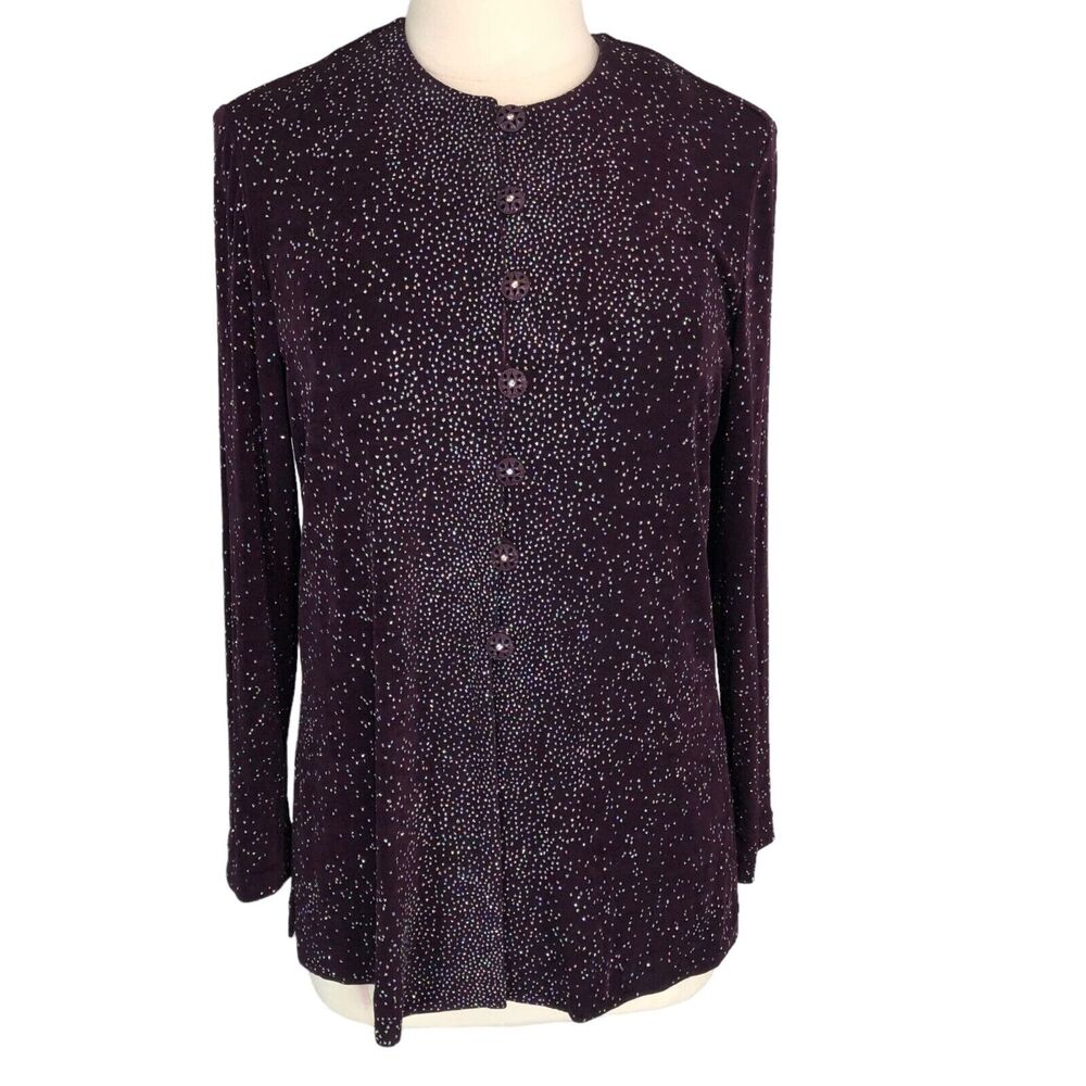 Slinky Evening Glitter Blouse Long Sleeves Button Front Size 8P R&M Richards